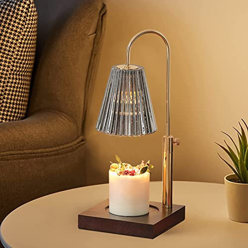 Herbstdeko Laterne Kerzenwärmer Lampe mit Timer Höhenverstellbar Elektrische Duftlampe Für Duftgläser, Holzsockel und Kristallschirm, Dekofigur Licht Für Tischdeko, Schlafzimmerdek, Hochzeitsde (Grau)