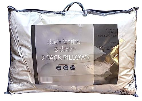 Casabella Duck Feather & Down Pillows- Luxurious Comfort for Restful Sleep-Hypoallergenic & Anti Dust Mite-2 Duck Feather Pillows UK Standard Size(48x74cm)