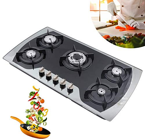 Aohuada Plaque de cuisson à gaz 5 zones, 35,4 , encastrable, autonome, en acier inoxydable, 90 x 51 cm, pour gaz naturel, propane, cuisine commerciale domestique