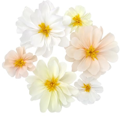 Mybbshower 11inch-6inch Ivory White Peach Crepe Paper Flower for Wall Champagne Wedding Birthday Baby Shower Bachelorette Party Decoration Pack of 6