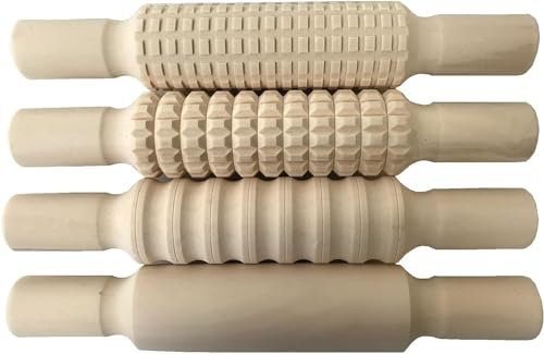 4pcs Kids Children Craft Baking Creation Station Textured Wooden Wood Rolling Pins 21cm