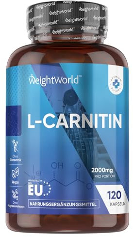 L Carnitin - 2000mg pro Portion - 120 vegane Kapseln - L-carnitine Aminosäuren Kapseln - Glutenfrei & Frei von Magnesiumstearat - WeightWorld