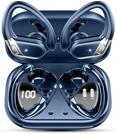 Auriculares Inalambricos Bluetooth Deportivos, 2025 Auriculares Bluetooth 5.4, 50H Cascos Inalambricos Bluetooth HiFi Estéreo con Impermeabilidad IP7 Auriculares cancelacion ruido Running Azul marino