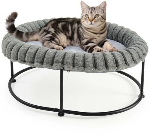 GUUSII HOME Elevated Cat Bed Raised Kitty Hammock for Indoor Cats Large Kitten Sofa Puppy Chair Pet Couch with Free-Standing Metal Frame Washable Padding Cushion Easy Assembly 58.5 * 43 * 21cm (Grey)