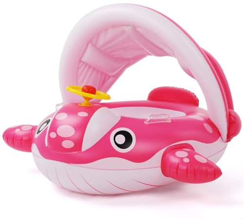 Peradix Bouée de natation pour bébé avec toit pare-soleil amovible | pour nourrissons de 9 à 36 mois | Bouée de natation avec protection solaire