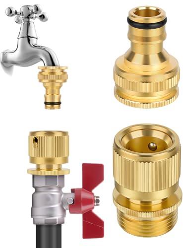 NUTKIT 2 Unidades de 1/2 Pulgadas, Conector de Manguera de Latón, 3/4 Pulgadas, Acoplamiento Rápido, 2 en 1 Conector de Grifo, Conector de Manguera de Jardín para Jardinería, Riego Doméstico
