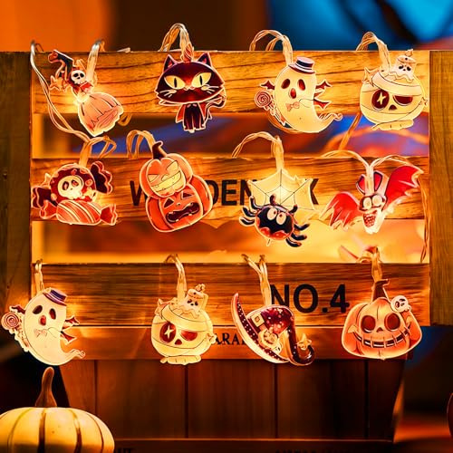 Probuk Guirlande Lumineuse Halloween 3M 20 LED à Piles et 8 Modes – Citrouille et Fantôme pour Décoration Intérieure et Fête