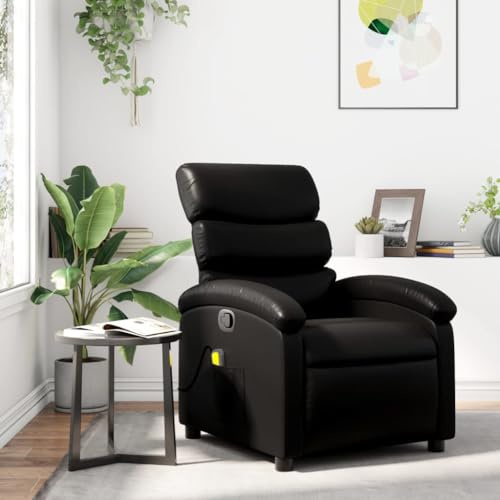 Hoopleep Fauteuil Relax de Massage Noir Similicuir 6 Points Vibration Massage Inclinable Manuel Fauteuil de Salon Confortable pour Salon Max 110kg