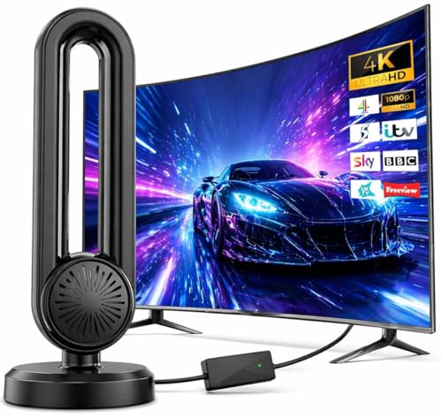 Inomhus TV-antenn 2026 digital TV Ariels inomhus 350+ mil lång räckvidd med signalförstärkare för Freeview, förstärkt digital TV-antenn 4K 1080P HD med 9,8 fot lång kabel