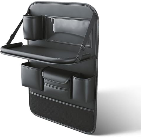 Organizador Asiento Coche con Mesa Plegable para Mercedes-Benz B-Class (W246 W247 2005-2025 2026), Protector Respaldo en Cuero PU Impermeable con Soporte para Tablet, Bolsillos de Almacenamiento