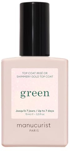 Manucurist - Green™ Guldglittrigt Top Coat - Nagellack med Gelliknande Effekt utan Lampa - Glans och Hållbarhet i upp till 7 dagar - 79,5% av Naturligt Ursprung - 15 ml