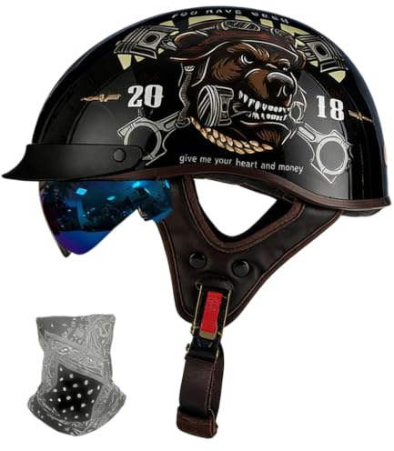 Retro Halvhjälm För Motorcykel, ECE 22.06 Godkänd, Jethjälm För Cruiser Chopper Moped Scooter, Herr- Och Damhjälmar Med Visir