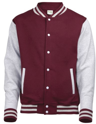 Chaqueta bómber Awdis, estilo béisbol, color burdeos y gris, talla L