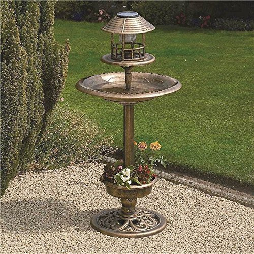 Other NEW BRONZE OUTDOOR BIRD FEEDER BATH SOLAR LIGHT WEATHER RESISTANT GARDEN HOTEL