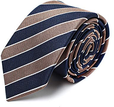 BRERA 67 Cravatta Uomo Righe Blu Beige Elegante in Seta | Cravattino per Completo 150x7 | Cravatte Slim per Vestito da Cerimonia e per Abiti da Lavoro