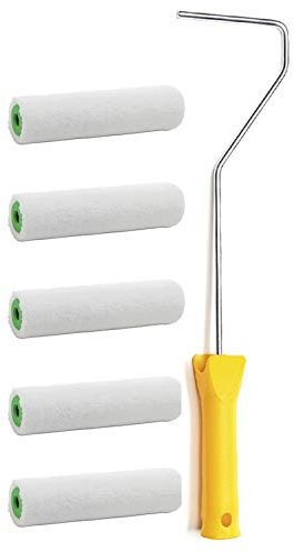 varivendo 5er Set Ersatzwalze Samt 10 cm & Farbrollenbügel – Ersatz Farbroller für exaktes, streifenfreies Lackieren & gleichmäßige Farbabgabe