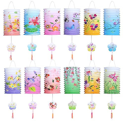 LIHAO 12pcs Lanterne Papier, Lampion Chinoise Multicolore, Thème de Fleurs et d'oiseaux