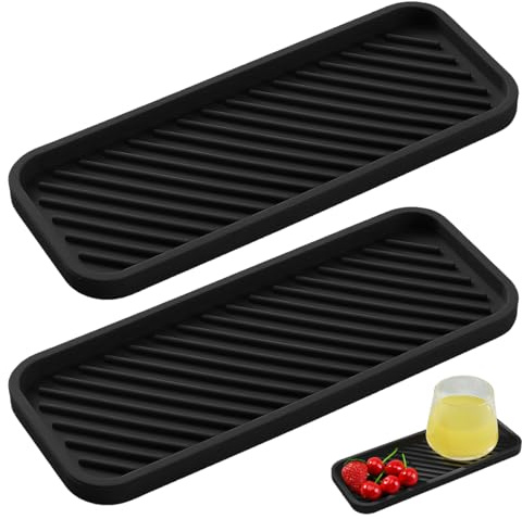 2 Stycken Silikon Droppmattor, Mjuk Diskbänksorganisatör 23 x 9 cm, Halkfri Smal Organisatör för Svampar, Borstar, Tvål, Svart