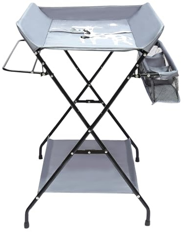 Fasciatoio portatile per bambini, pieghevole, fasciatoio per bambini, organizer per cameretta dei bambini, con grandi scaffali, per neonati e bambini, grigio