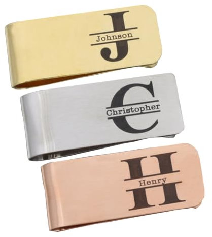 mxn Personalisierte Edelstahl Geldklammer mit Lasergravur - Name oder Logo - Hochzeit, Geburtstag, Vatertag - 1 Geldklammer + Geschenkbox