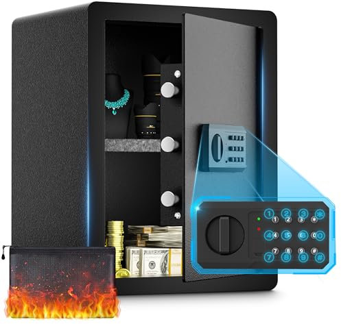 Fireproof Safe for Home Hotel Safe with Combination Lock KEYSAFER 50 * 31 * 38 cm Large Capacity Money Safe with 2 Emergency Keys Three Bolt Locking Wall Safe for Jewellery Cash Documents