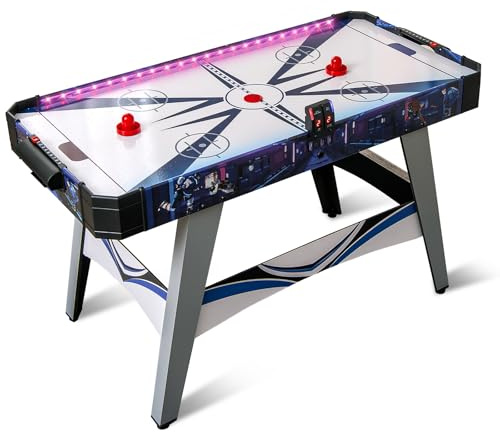 COSTWAY 54 inch Air Hockey Table, 12V Powered Hockey Arcade with LED Scoreboard, Lights, 2 Pucks, 2 Pushers, for Kids Adults, Game Room, Home, Office
