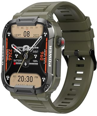 RORIOS Smart Watch per Uomo Donna Orologio Sportivo Intelligente Orologio da Polso Silicone Fitness Chiamate Bluetooth Monitoraggio Rettangolare Smartwatch Verde Militare
