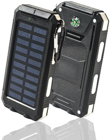 Power-Bank-Solar-Charger - 8000mAh Portable Charger,Solar Power Bank, Dual USB Port Built-in Led Flashlight and Compass for Cell Phone and Electronic Devices, Perfect for Camping Travel. (white)