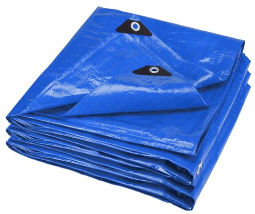 ANSIO Tarpaulin 4m x 6m Water-resistant Tarp with Reinforced Eyelets - Blue | Multipurpose Groundsheet, Cover for Camping, Garden, Storage, DIY Projects with UV Protection, Weatherproof & Frost-Resistant