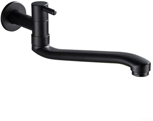 HpLive Rubinetto per acqua fredda a parete, nero, da parete, allungato a parete, per cucina, lavandino e piscina, girevole per giardino, piscina, lavatrice (31 cm)