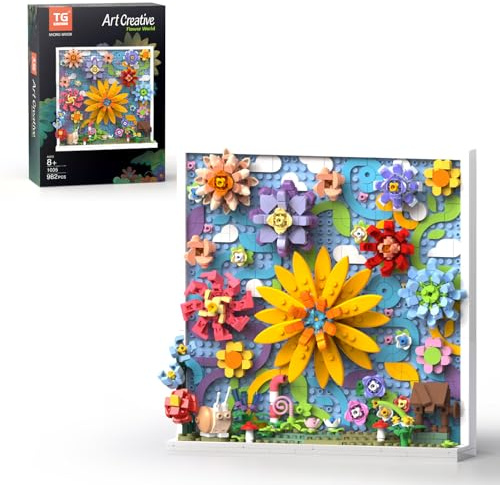 TG BLOCKS Micro Brick Flower World Building Set, 3D Floral Wall Art Home Office Decoration or Table Display, Creative Building Craft Set, Ideas Gift Building Toy for Adults,Teens Ages 8+ Kids