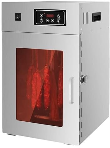 Essiccatore rotativo per carne in acciaio inox con rotazione a 360° e timer digitale 24 ore, perfetto per asciugare salsicce, pancetta, pollo, anatra, pesce, manzo