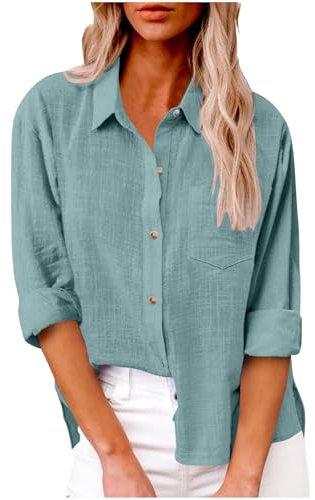 Womens Tops Autumn Cardigans Long Sleeve Button Down Shirt Casual Fall Clothing Blouses V Neck Collared Loose Oversized Tees Summer Dressy Blouse Office Work Ladies Tops Plus Size 8-22 Sky Blue