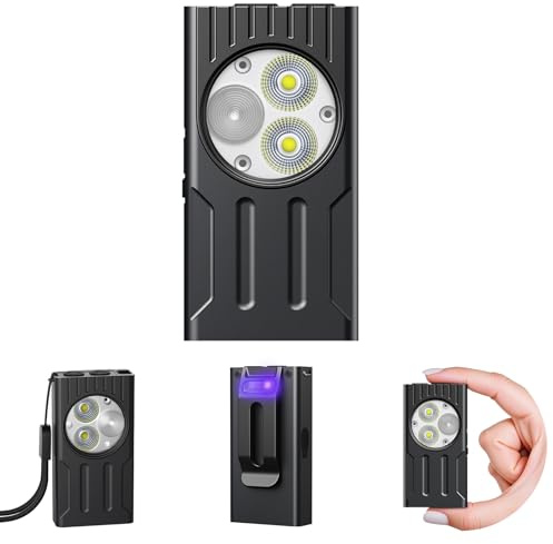Orbecco Schlüsselanhänger EDC-Taschenlampe, 1000 Lumen Mini-Taschenlampe mit Magnet, wiederaufladbare UV-Taschenlampen für 80 Stunden, 8 Modi hohe Helligkeit für Outdoor-Abenteuer Camping Wandern