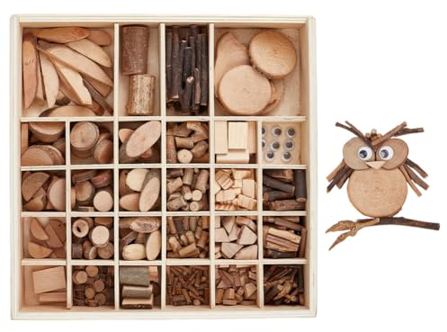 PH PandaHall Wooden Unfinished Craft Kits Garden Playset Loose Parts Natural Wood Slices Wooden Art Paint Bulk Crafts for DIY Painting Building Sorting Activities School Projects