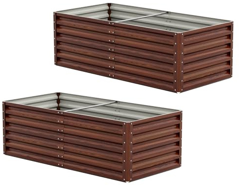 Amopatio Upphöjd bädd i metall, uppsättning av 2, planteringsbäddar för trädgård, 180 x 90 x 60 cm, hög rabattsats 970 l för grönsaker blommor suckulenter örter, blomsterrabatt och växtrog
