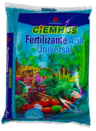 CIEMHUS Fertilizante Azul Universal NPK 10‑12‑18 con Micronutrientes – Abono Mineral Granulado para Plantas Ornamentales, Huerto, Árboles y Césped, envase 4kg