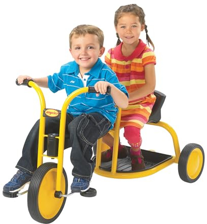 Children’s Factory MyRider Tandem Bike, Yellow, Two Riders Ages 3+, Encourages Active Play and Social Interaction, Supports Up to 140 lbs, Durable Tricycle Design, Solid Tires, Built-In Safety