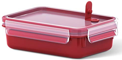 Emsa Mikrowellendose Clip & Micro 517772 | Mikrowellenventil | 0,8 L | Lunchbox | Integrierte Maßeinteilung | Made In Germany | Rot/ Transparent