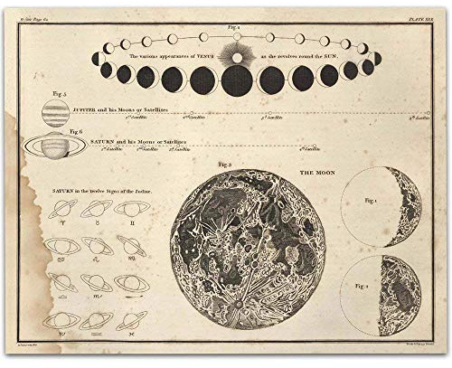 Celestial Phases Astronomy 11x14 Unframed Print – Vintage Space Wall Art, Dark Academia Astronomy Poster for Astronomers, Science Enthusiasts, and Home or Study Décor