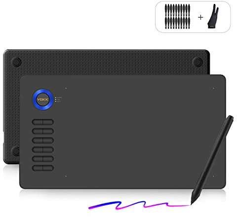 Digital Graphics Drawing Tablet, 12 Buttons, Android Mac OS and Windows Support, Drawing Pad VEIKK A15 with 8192 Levels Pen Electronic Writing Tablet for Laptop PC - Blue