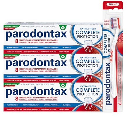 Parodontax Complete Protection Extra Fresh, Para el Sangrado de Encías, Pack de 3 Pastas de Dientes con 1 Cepillo de Dientes Suave