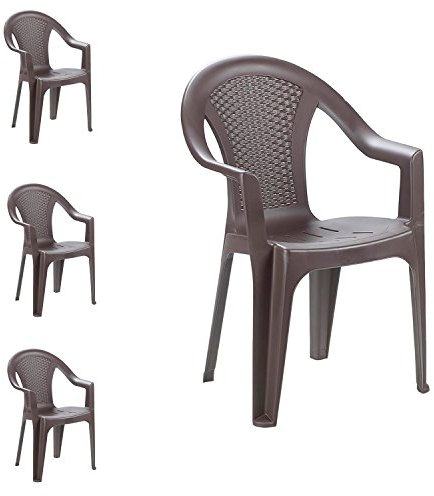 FineHome 4er Set Gartenstuhl Stapelstuhl Bistrostuhl Gartensessel Balkonmöbel Gartenmöbel Mokka stapelbar Rattan-Optik