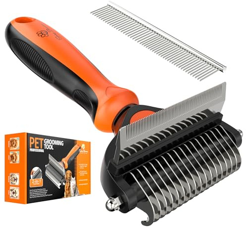 Spring Blossoms-2 in 1 Professional Grooming Rake for Cats & Dogs-Dematting Comb for Easy Mats & Tangles Removing,Pet Brush Safe No More Nasty Shedding and Flying Hair (Orange)