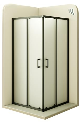 Moments of Glass - Mampara de Ducha Diana 75x75x180cm | REVERSIBLE | Puertas correderas, Ajuste 72,5-74,5 x 72,5-74,5cm | Perfiles Negros, cristal de seguridad ESG Satinado de 6mm