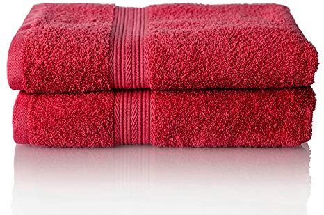 ALCLEAR International - Set di asciugamani in spugna super assorbente, in 100% cotone ecotex, serie in 6 colori e 5 misure, colore: rosso, 2 asciugamani 50 x 100 cm