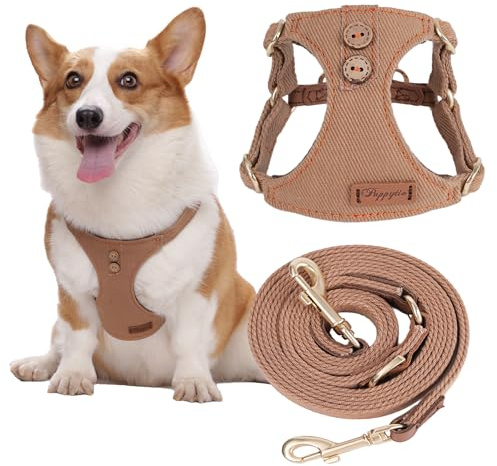No Pull Dog Harness with Multifunction Dog Leash,Soft Adjustable No Choke Escape Proof Pet Harness Vest for Medium Dogs or Large Dogs,Khaki Camel,XS