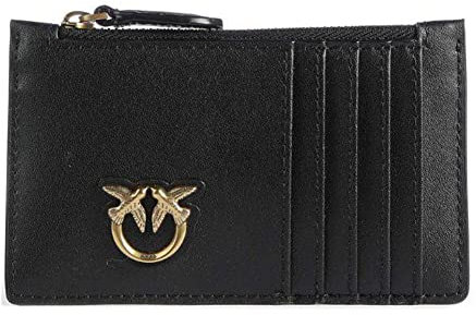 Pinko Airone CARDHOLDER Vitello Seta, Accessori Portacarte da Viaggio Donna, Z99Q_Nero-Antique Gold, U