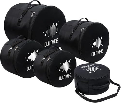 OUUTMEE 5-teiliges Trommeltaschen-Set für Snare Drum, 12 Tom, 13 Tom, 16 Floor Bass Tom, 18 Tom, 22/24 Bass Drum, 4MM