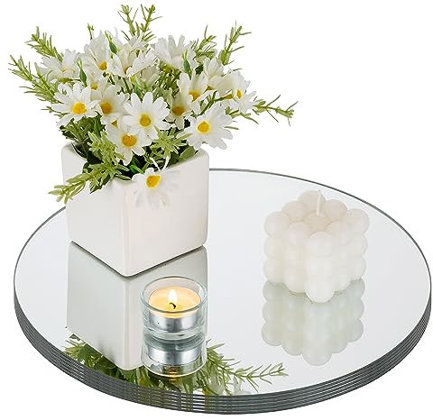 NUPTIO Specchio Vassoio Portacandele: 30cm Grande Vassoio Rotondo A Specchio 6 Pezzi Vassoi Decorativi Rotondi Portacandele Matrimonio Centrotavola Baby Shower Anniversario Decorazione da Tavolo 2mm